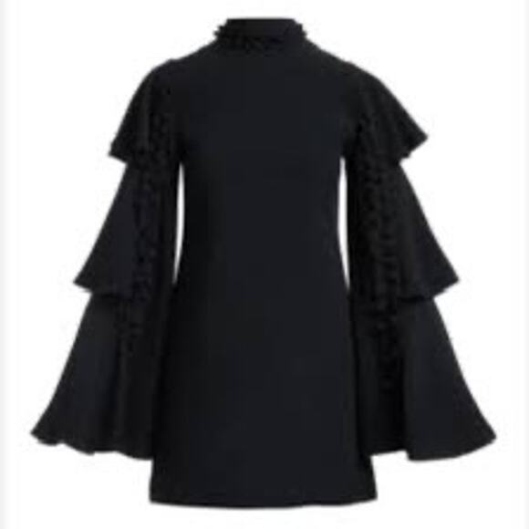 Alexis Black Marianne Tiered Bell-Sleeve Crepe Mini Dress Ruffled Trim Small - Picture 2 of 10